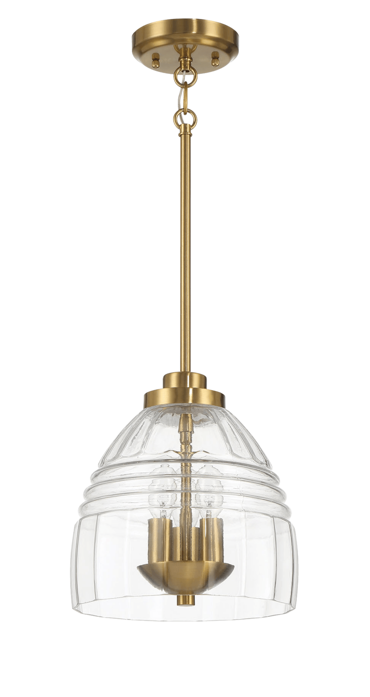 Ember Three Candle Lights Chain Pendant With Clear Glass - Satin Brass by Ashcroft Imports at Eve Furniture