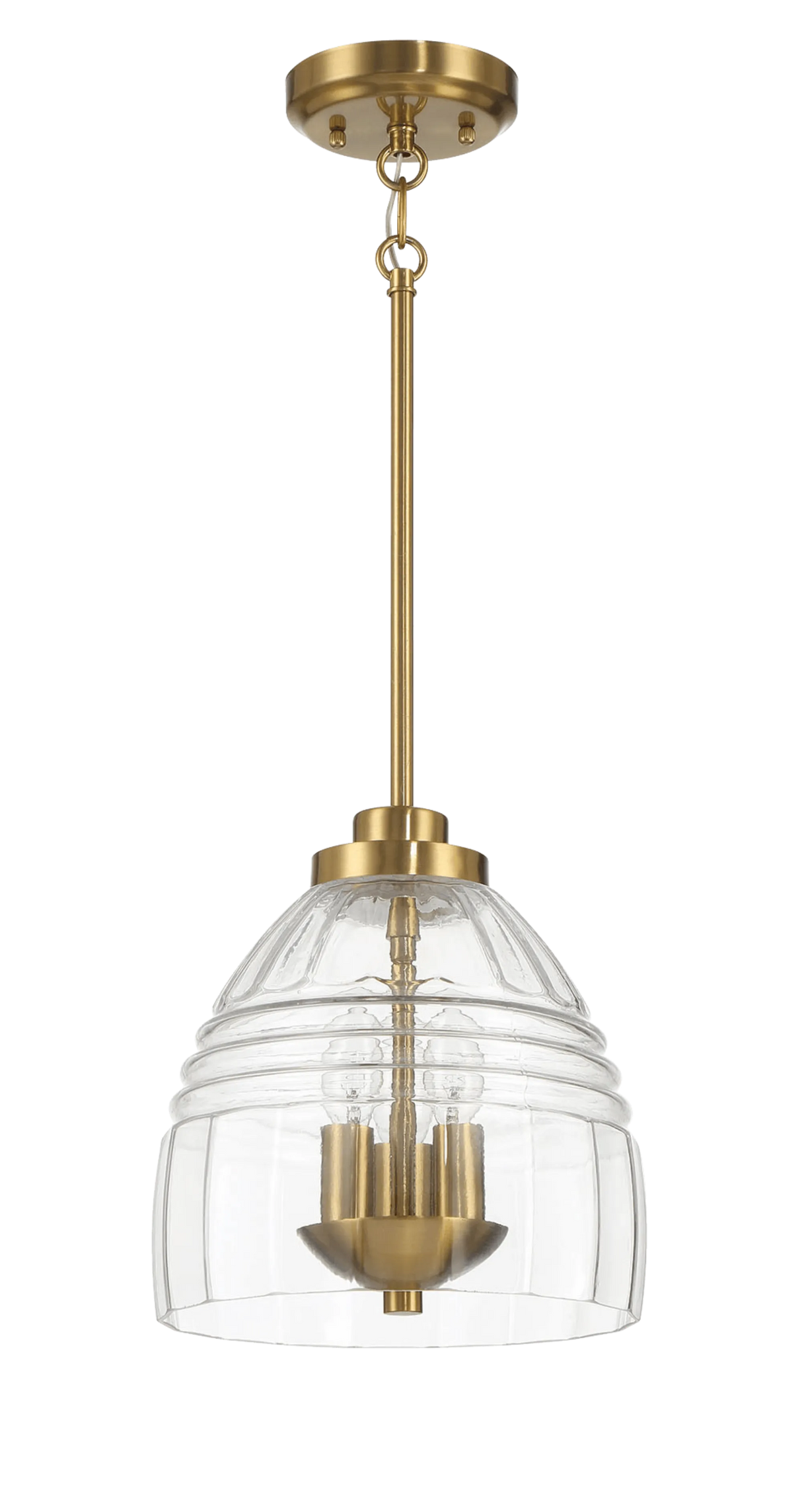 Ember Three Candle Lights Chain Pendant With Clear Glass - Satin Brass by Ashcroft Furniture at Eve Furniture