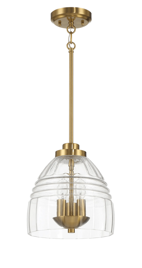 Ember Three Candle Lights Chain Pendant With Clear Glass - Satin Brass by Ashcroft Furniture at Eve Furniture