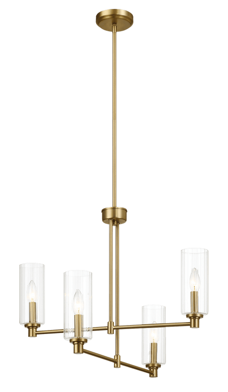 Enigma Four Lights Chandelier With Clear Ribbed Glass -Satin Brass by Ashcroft Imports at Eve Furniture