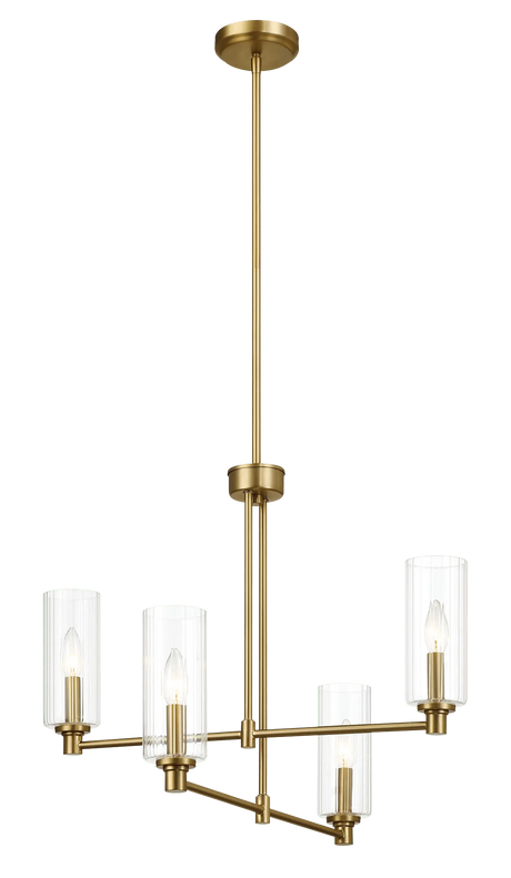 Enigma Four Lights Chandelier With Clear Ribbed Glass -Satin Brass by Ashcroft Furniture at Eve Furniture