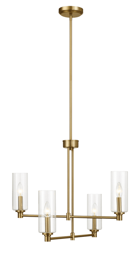 Enigma Four Lights Chandelier With Clear Ribbed Glass -Satin Brass by Ashcroft Imports at Eve Furniture