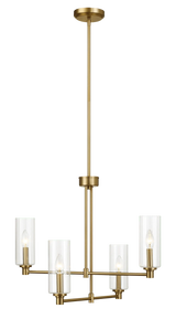 Enigma Four Lights Chandelier With Clear Ribbed Glass -Satin Brass by Ashcroft Furniture at Eve Furniture