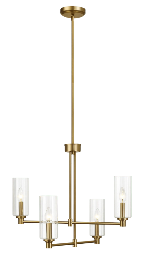 Enigma Four Lights Chandelier With Clear Ribbed Glass -Satin Brass by Ashcroft Furniture at Eve Furniture