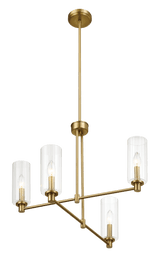 Enigma Four Lights Chandelier With Clear Ribbed Glass -Satin Brass by Ashcroft Imports at Eve Furniture