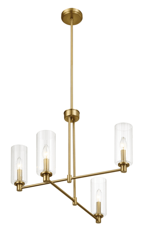 Enigma Four Lights Chandelier With Clear Ribbed Glass -Satin Brass by Ashcroft Imports at Eve Furniture
