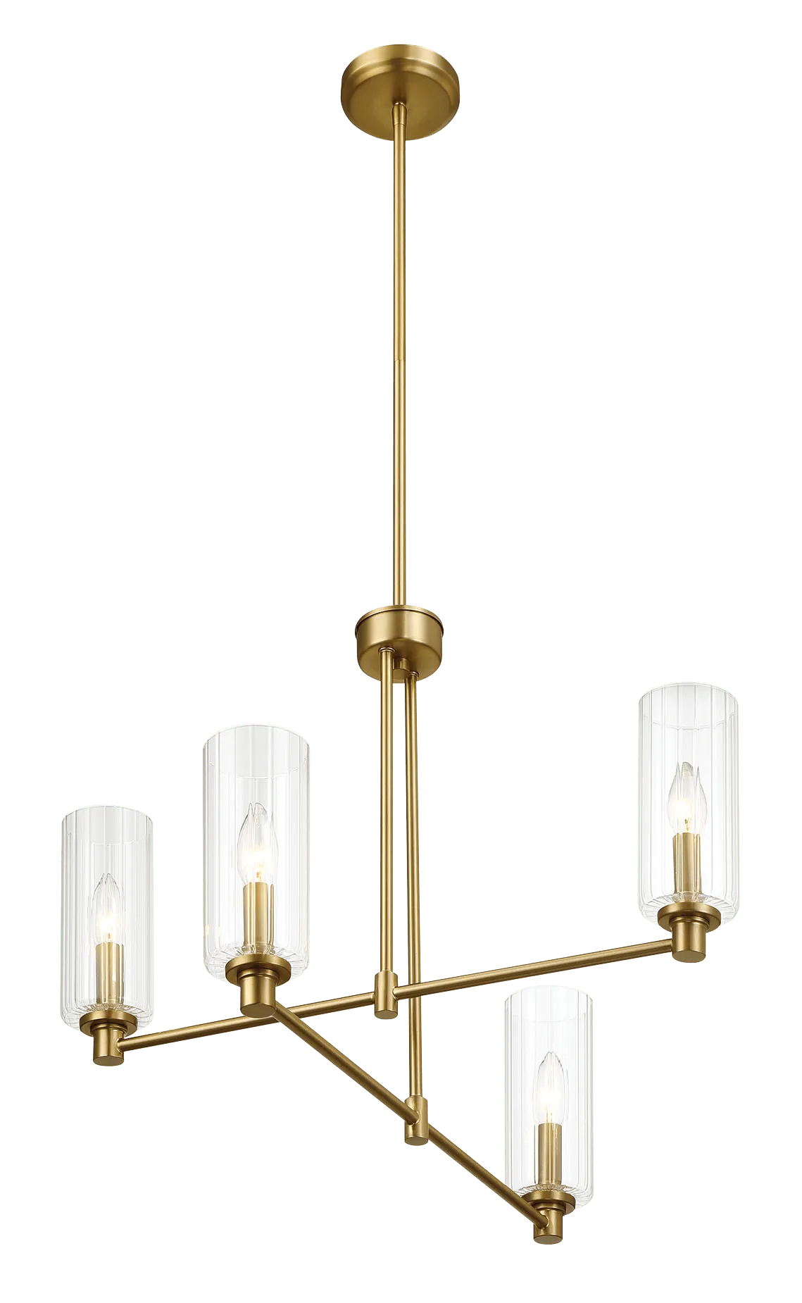 Enigma Four Lights Chandelier With Clear Ribbed Glass -Satin Brass by Ashcroft Furniture at Eve Furniture