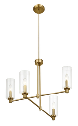 Enigma Four Lights Chandelier With Clear Ribbed Glass -Satin Brass by Ashcroft Furniture at Eve Furniture