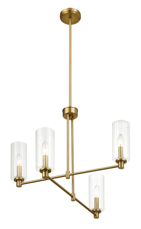 Enigma Four Lights Chandelier With Clear Ribbed Glass -Satin Brass by Ashcroft Furniture at Eve Furniture