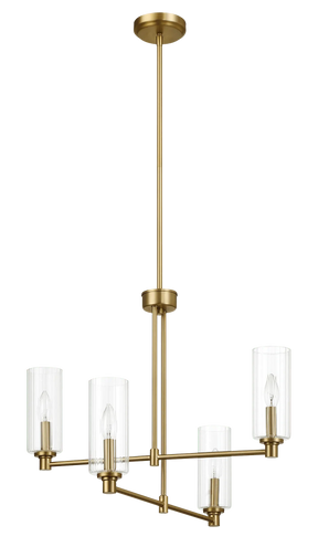 Enigma Four Lights Chandelier With Clear Ribbed Glass -Satin Brass by Ashcroft Furniture at Eve Furniture