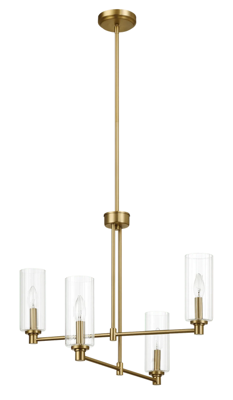 Enigma Four Lights Chandelier With Clear Ribbed Glass -Satin Brass by Ashcroft Furniture at Eve Furniture