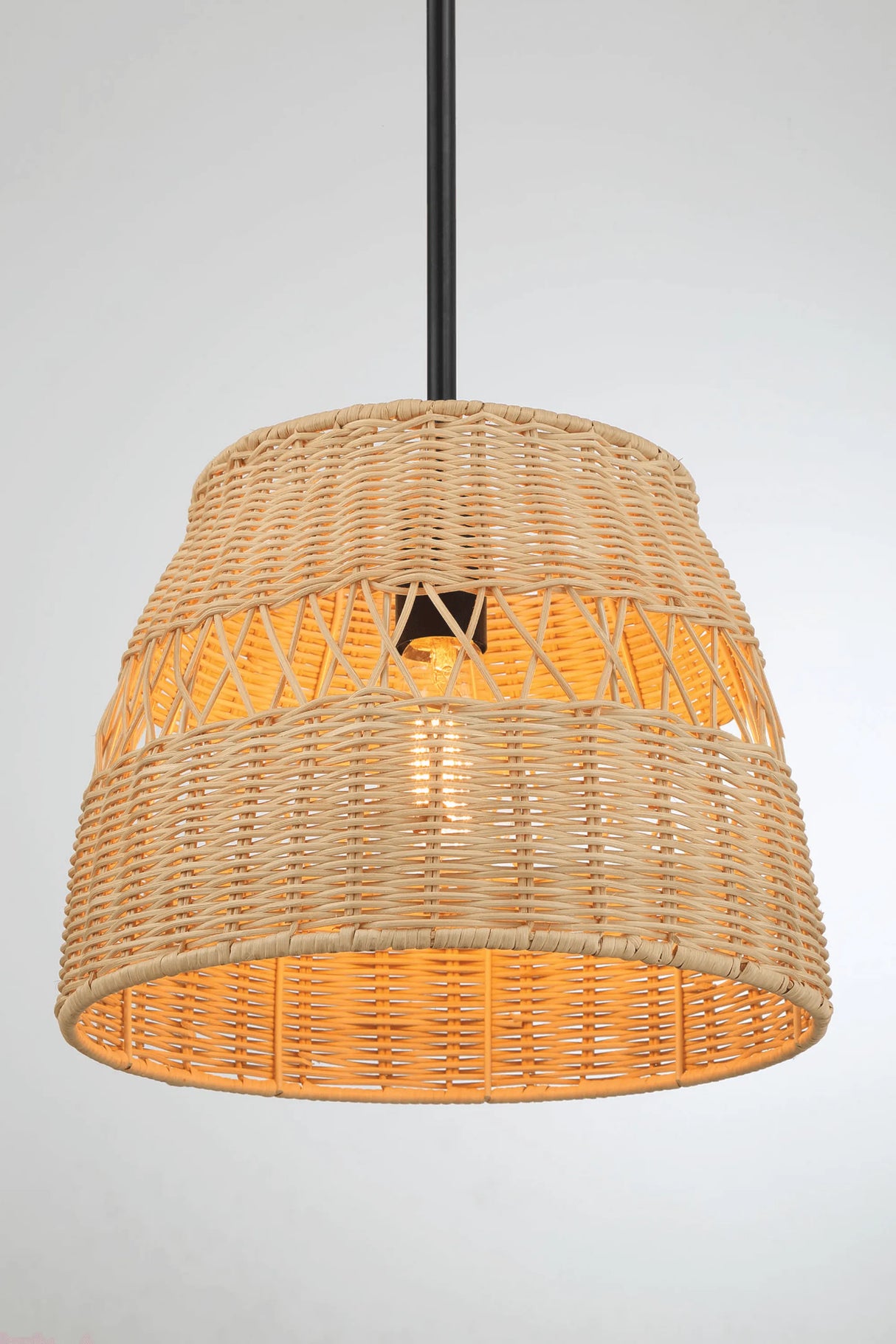 Essence Single Lights Pendant With Rattan Shade Black Metal Finish for Farmhouse Style by Ashcroft Furniture at Eve Furniture