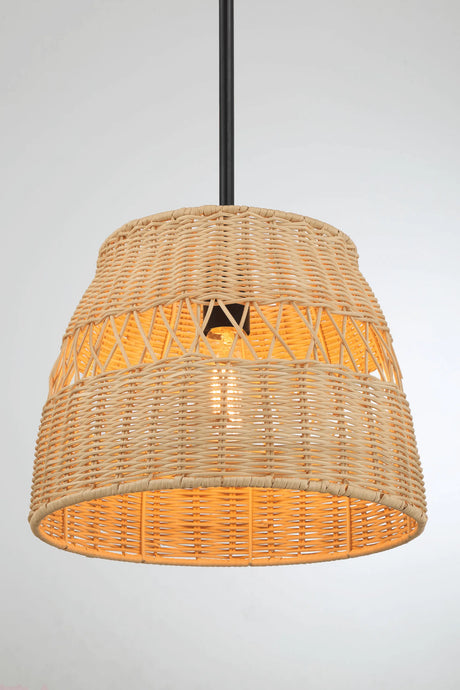 Essence Single Lights Pendant With Rattan Shade Black Metal Finish for Farmhouse Style by Ashcroft Furniture at Eve Furniture