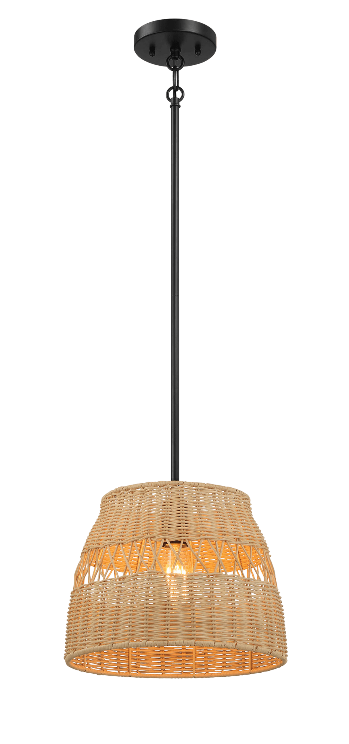 Essence Single Lights Pendant With Rattan Shade Black Metal Finish for Farmhouse Style by Ashcroft Imports at Eve Furniture