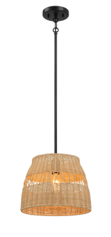 Essence Single Lights Pendant With Rattan Shade Black Metal Finish for Farmhouse Style by Ashcroft Imports at Eve Furniture