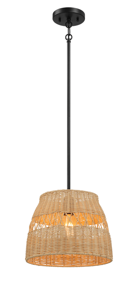 Essence Single Lights Pendant With Rattan Shade Black Metal Finish for Farmhouse Style by Ashcroft Imports at Eve Furniture