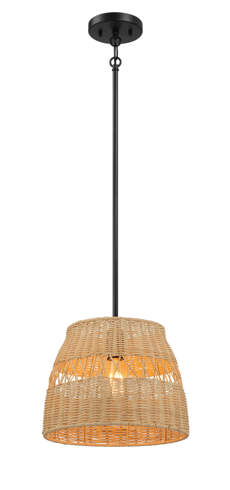 Essence Single Lights Pendant With Rattan Shade Black Metal Finish for Farmhouse Style by Ashcroft Furniture at Eve Furniture