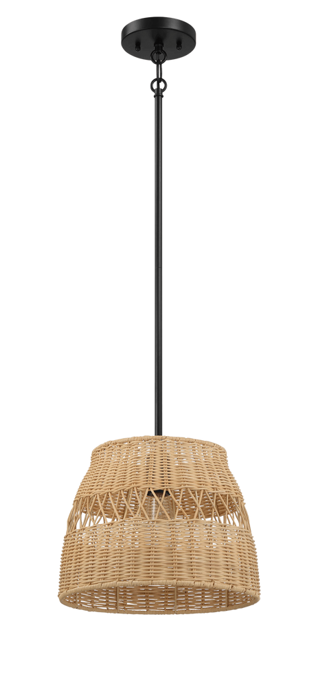 Essence Single Lights Pendant With Rattan Shade Black Metal Finish for Farmhouse Style by Ashcroft Imports at Eve Furniture