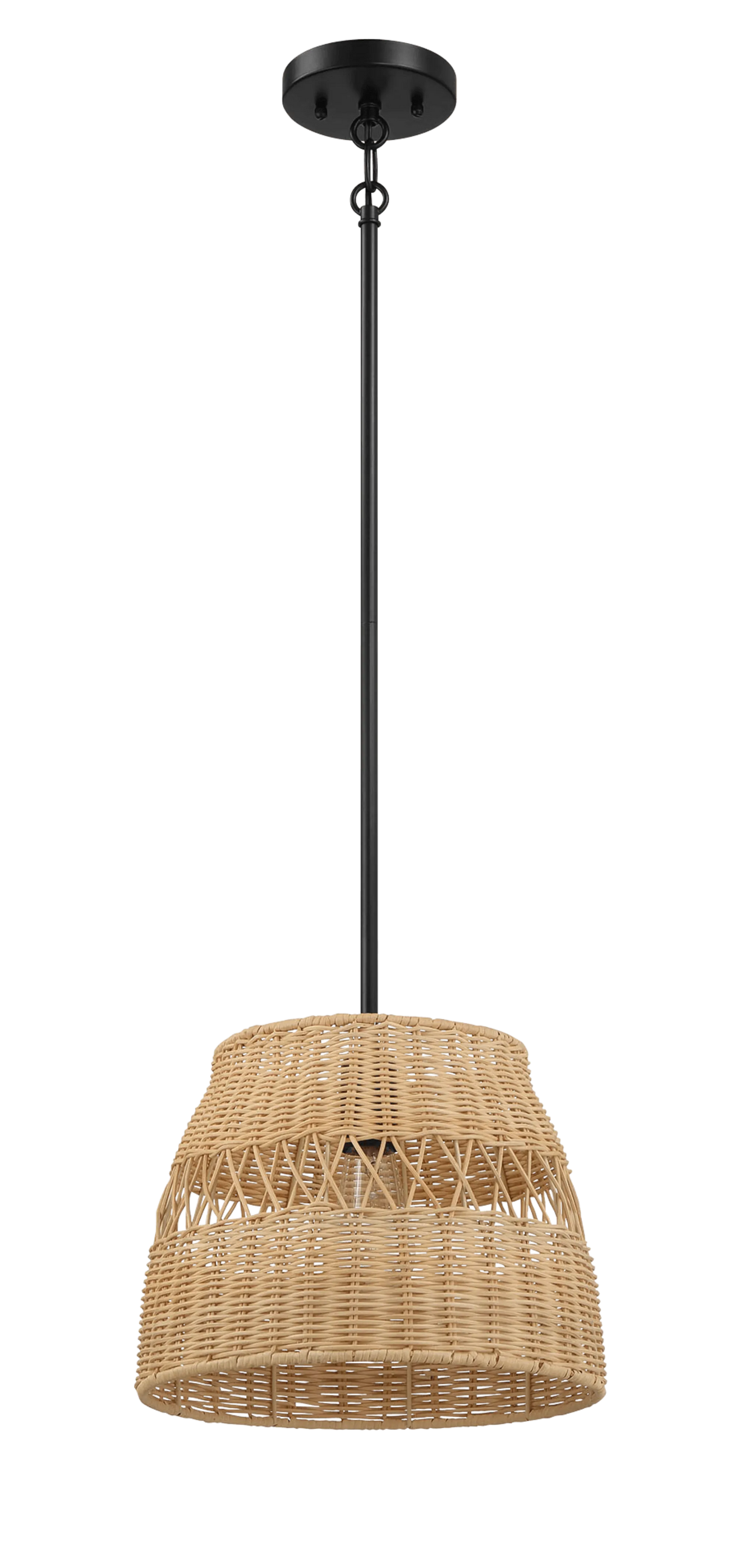 Essence Single Lights Pendant With Rattan Shade Black Metal Finish for Farmhouse Style by Ashcroft Furniture at Eve Furniture