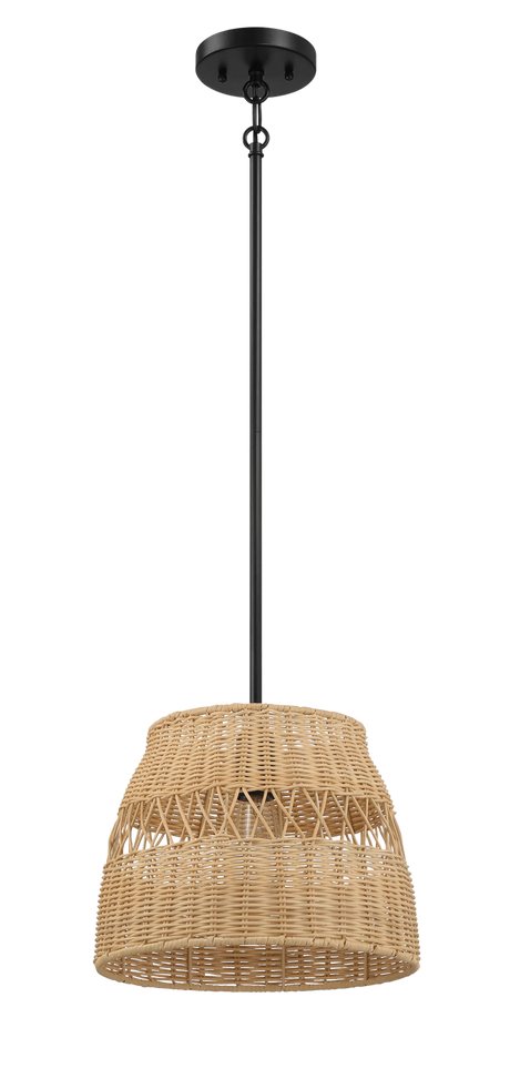 Essence Single Lights Pendant With Rattan Shade Black Metal Finish for Farmhouse Style by Ashcroft Furniture at Eve Furniture