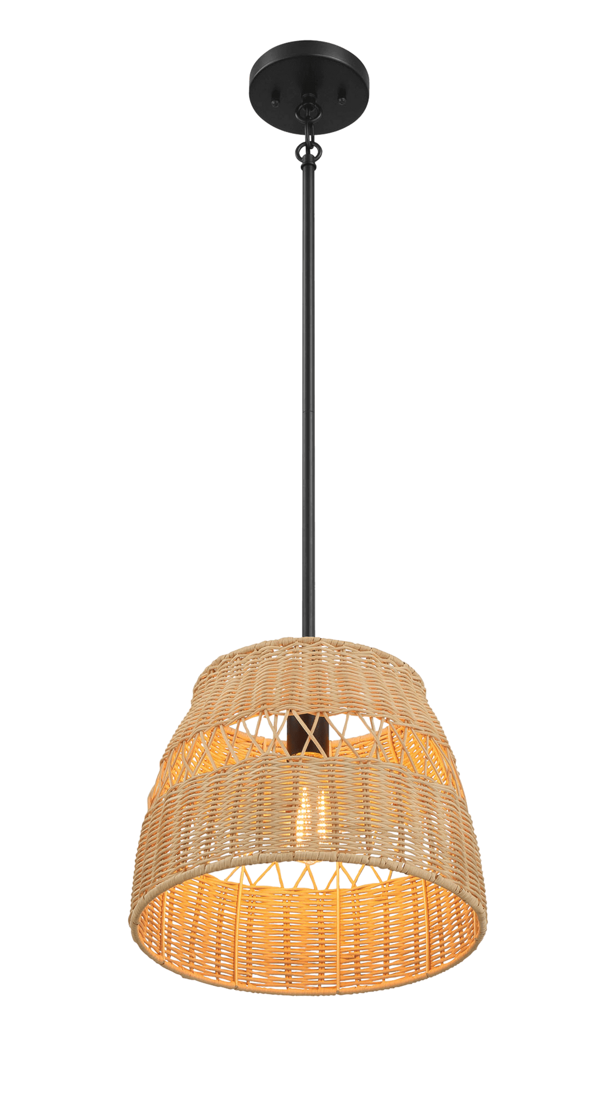 Essence Single Lights Pendant With Rattan Shade Black Metal Finish for Farmhouse Style by Ashcroft Imports at Eve Furniture