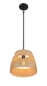 Essence Single Lights Pendant With Rattan Shade Black Metal Finish for Farmhouse Style by Ashcroft Imports at Eve Furniture