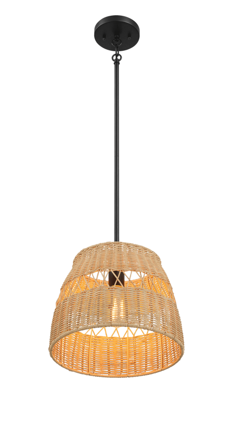 Essence Single Lights Pendant With Rattan Shade Black Metal Finish for Farmhouse Style by Ashcroft Imports at Eve Furniture