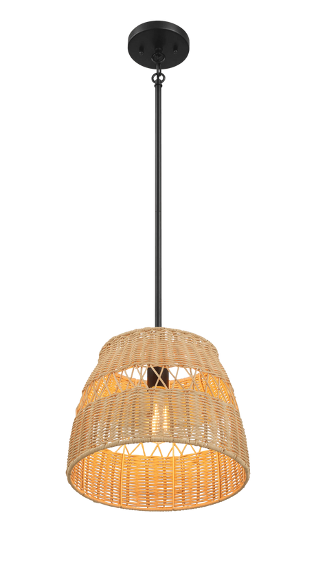 Essence Single Lights Pendant With Rattan Shade Black Metal Finish for Farmhouse Style by Ashcroft Furniture at Eve Furniture