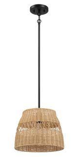 Essence Single Lights Pendant With Rattan Shade Black Metal Finish for Farmhouse Style by Ashcroft Imports at Eve Furniture