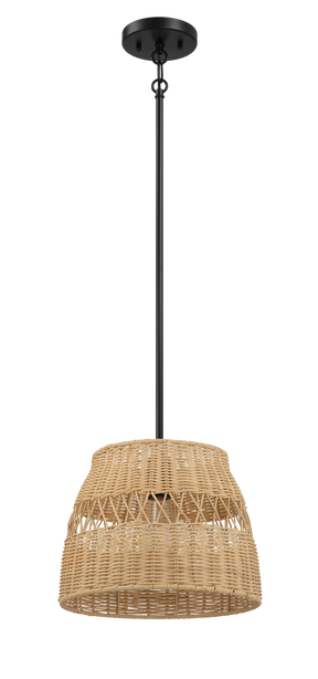 Essence Single Lights Pendant With Rattan Shade Black Metal Finish for Farmhouse Style by Ashcroft Furniture at Eve Furniture