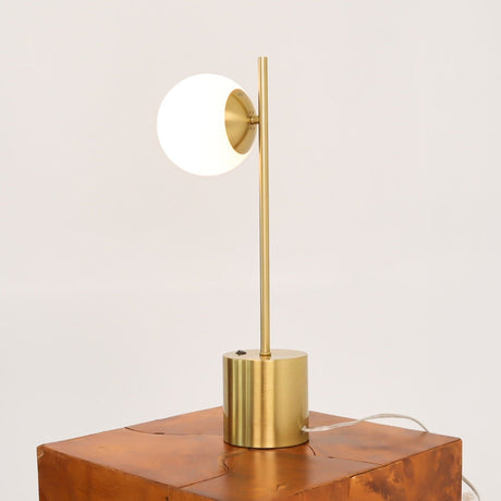 Ethereal Modern Small Brass Metal Table Lamp, Desk Lamp Fixture with White Glass Globe Shade by Ashcroft Imports at Eve Furniture
