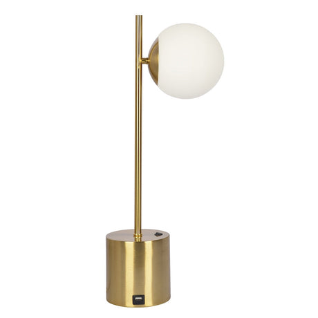 Ethereal Modern Small Brass Metal Table Lamp, Desk Lamp Fixture with White Glass Globe Shade by Ashcroft Imports at Eve Furniture