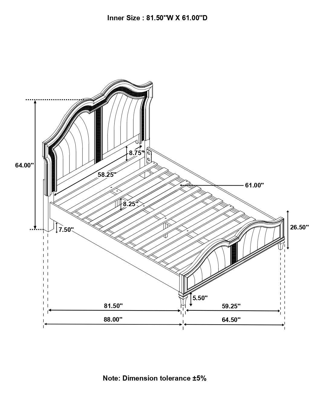 Evangeline Ivory/Silver Oak Tufted Upholstered Platform Queen Bed by Coaster at Eve Furniture