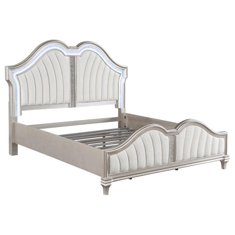 Evangeline Ivory/Silver Oak Tufted Upholstered Platform Queen Bed by Coaster at Eve Furniture