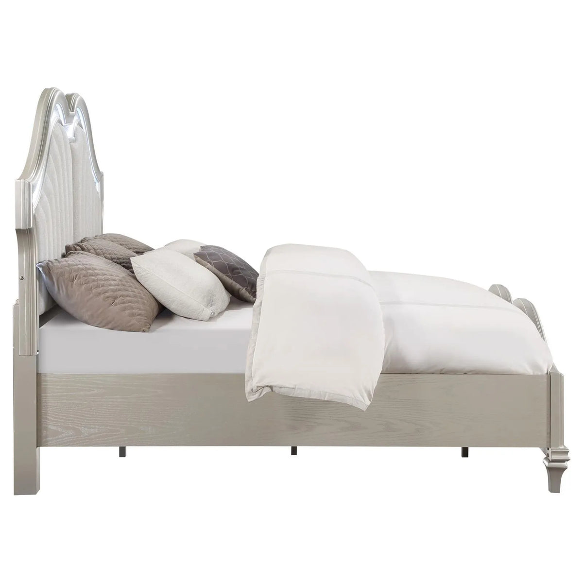 Evangeline Ivory/Silver Oak Tufted Upholstered Platform Queen Bed by Coaster at Eve Furniture