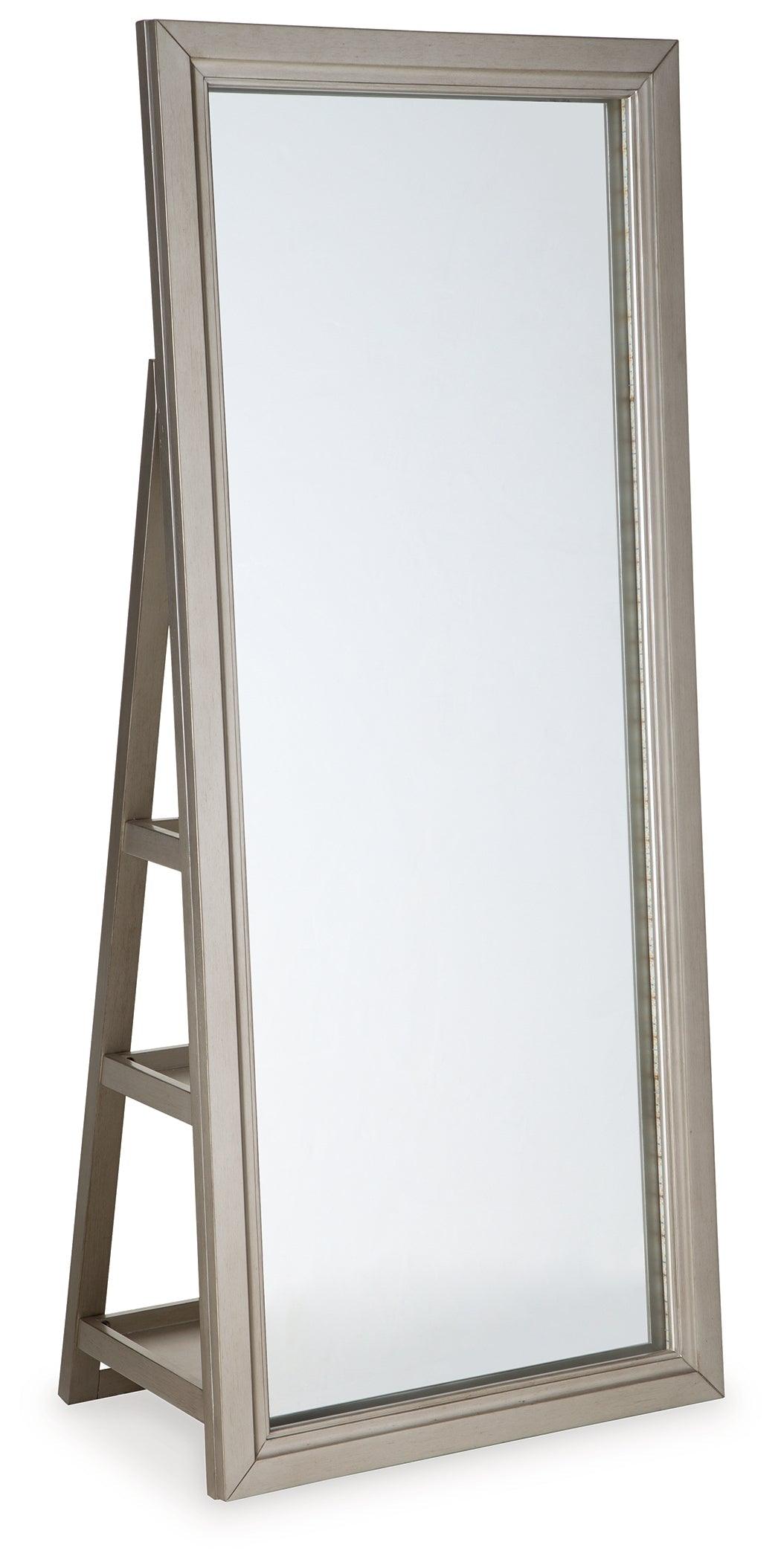 Evesen Champagne Floor Standing Mirror with Storage by Ashley at Eve Furniture