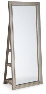 Evesen Champagne Floor Standing Mirror with Storage by Ashley at Eve Furniture