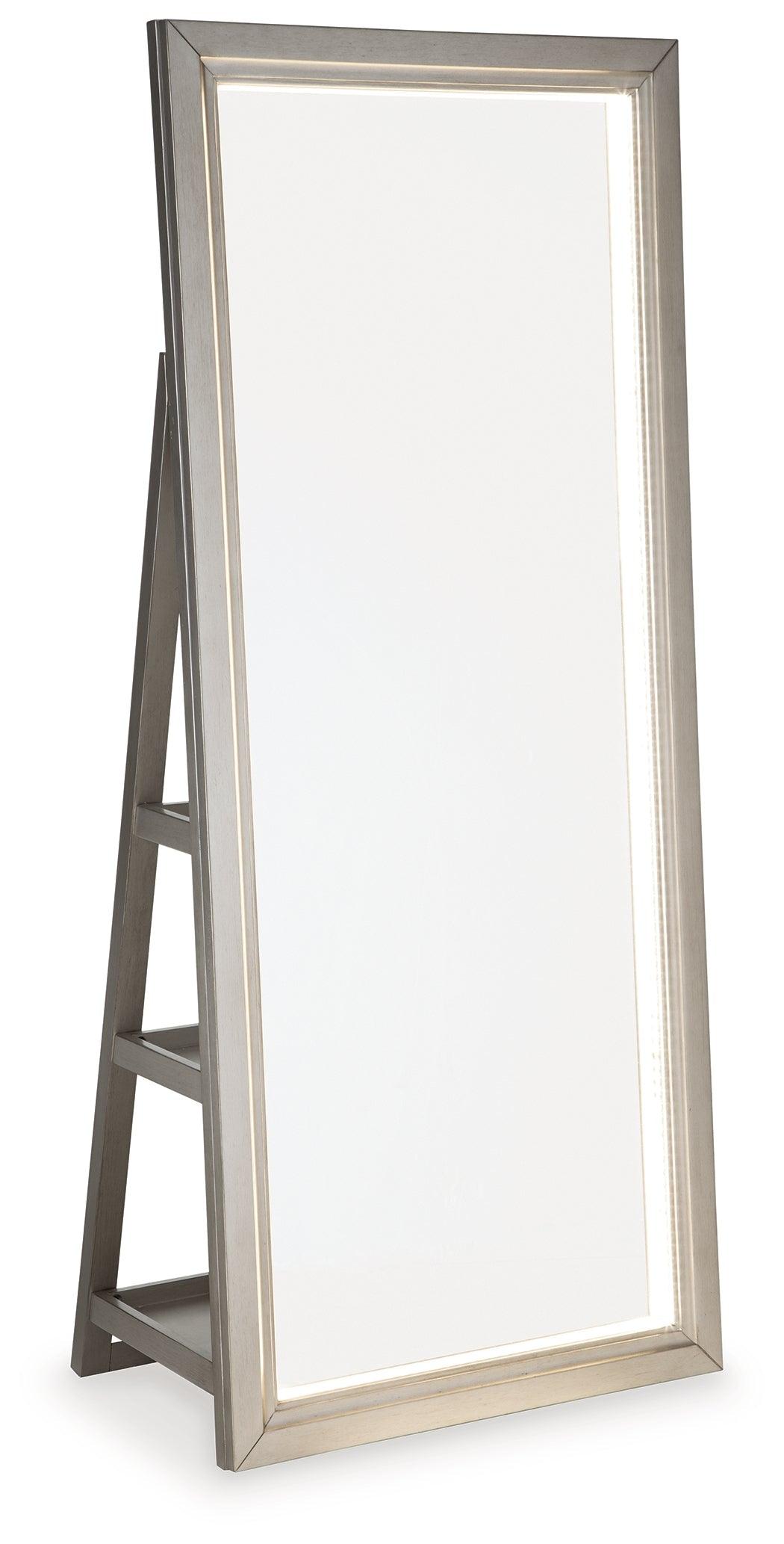Evesen Champagne Floor Standing Mirror with Storage by Ashley at Eve Furniture