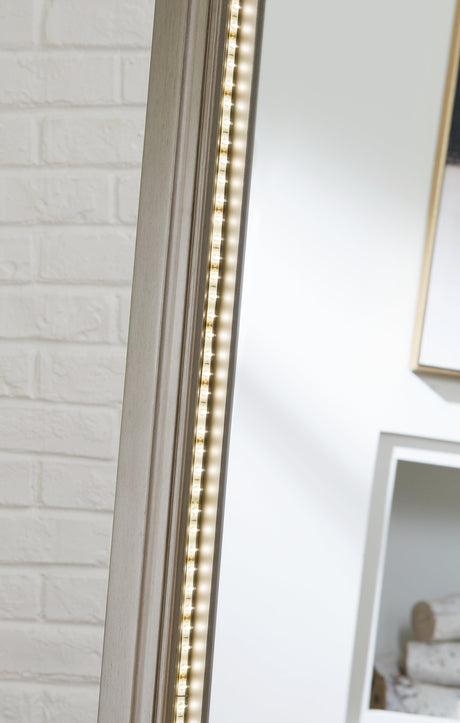Evesen Champagne Floor Standing Mirror with Storage by Ashley at Eve Furniture