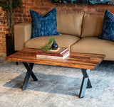 Brisbane 46" Coffee Table in Natural Sheesham Wood and Iron by Home Trends & Design at Eve Furniture