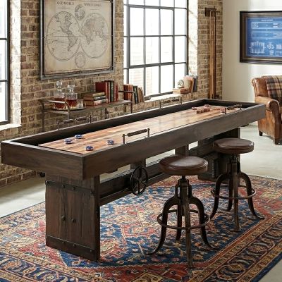Eiffel 132" Reclaimed Burnt Brown Shuffleboard Table with Pucks