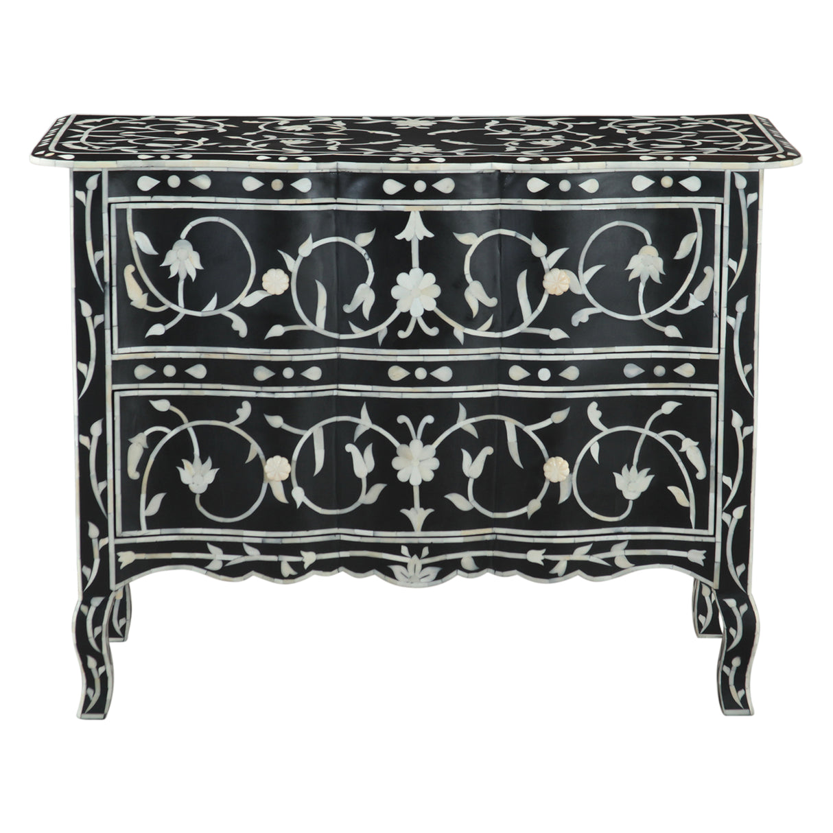 Fleur 42" Two Drawer Chest with Floral Horn Inlay by Home Trends & Design at Eve Furniture
