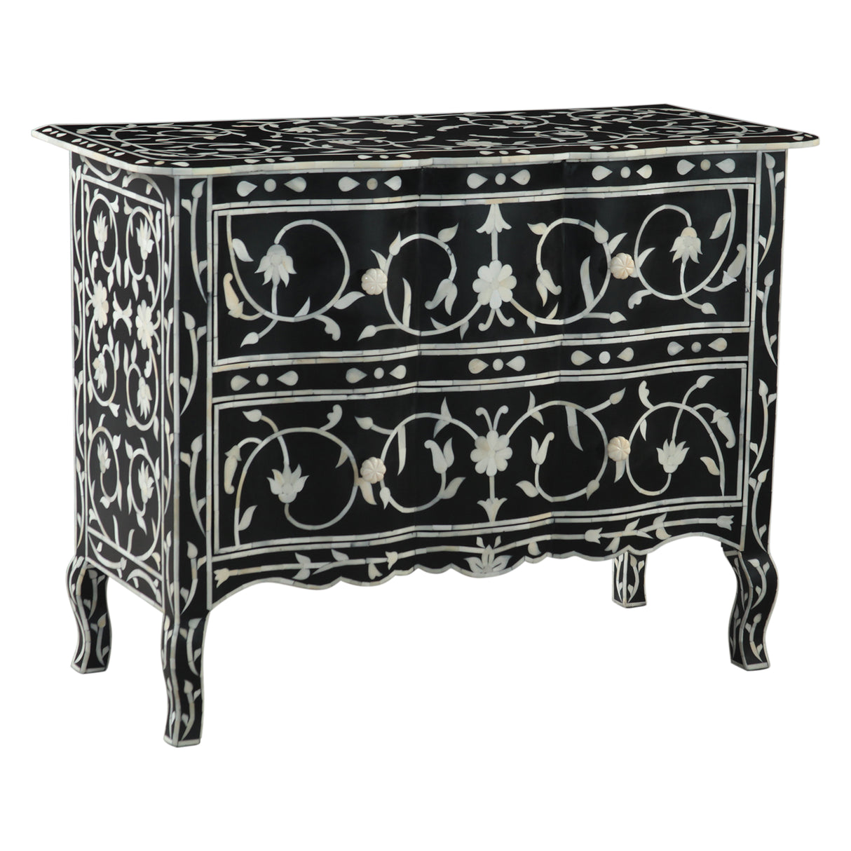 Fleur 42" Two Drawer Chest with Floral Horn Inlay by Home Trends & Design at Eve Furniture
