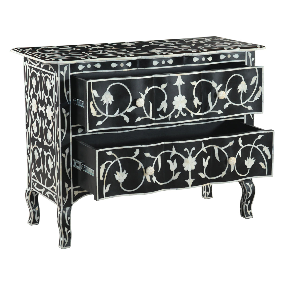 Fleur 42" Two Drawer Chest with Floral Horn Inlay by Home Trends & Design at Eve Furniture