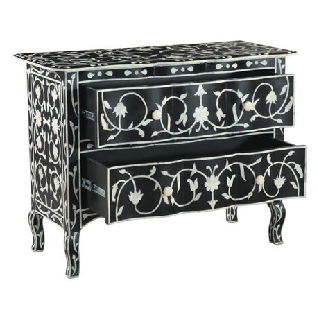 Fleur 42" Two Drawer Chest with Floral Horn Inlay by Home Trends & Design at Eve Furniture
