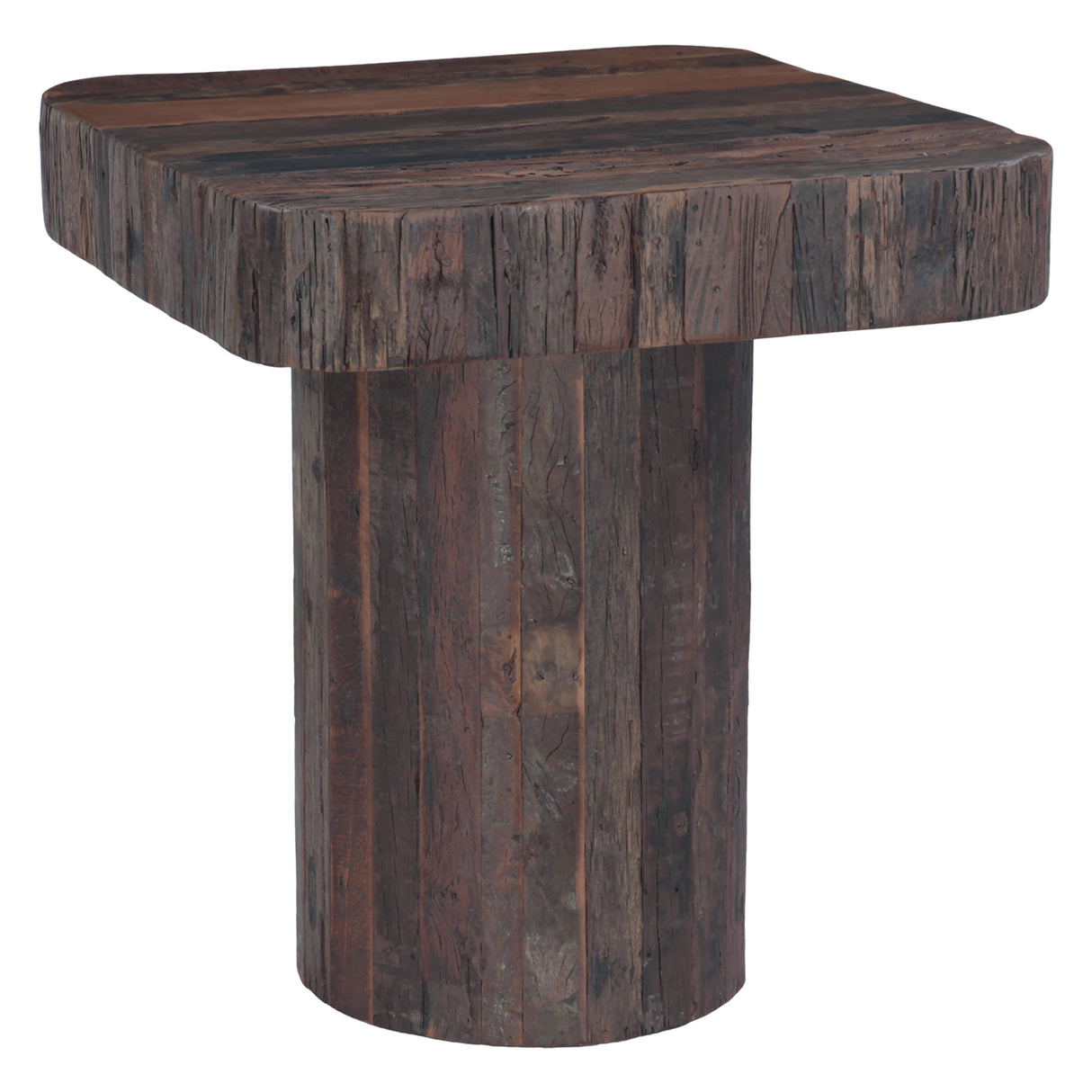 Hickory 26" Brown Side Table in Reclaimed Wood