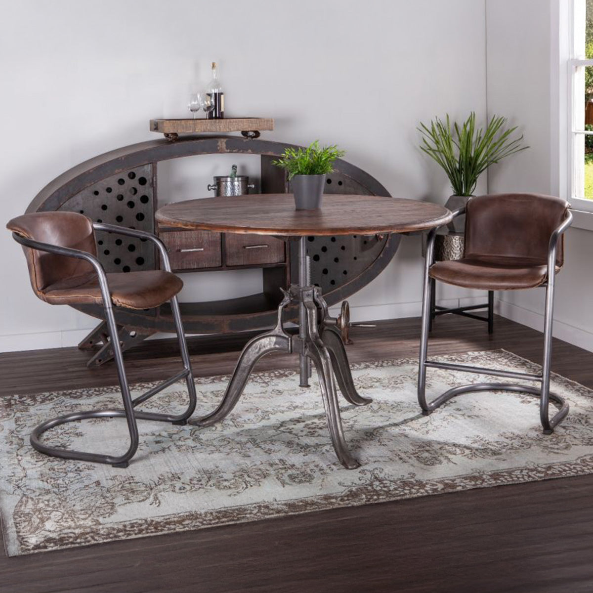 Industrial Loft 48" Adjustable Round Dining Table in Weathered Teak by Home Trends & Design at Eve Furniture
