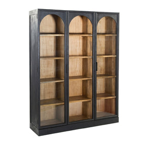 Kingston 61" Glass Cabinet Shelves in Black with Natural Interior by Home Trends & Design at Eve Furniture