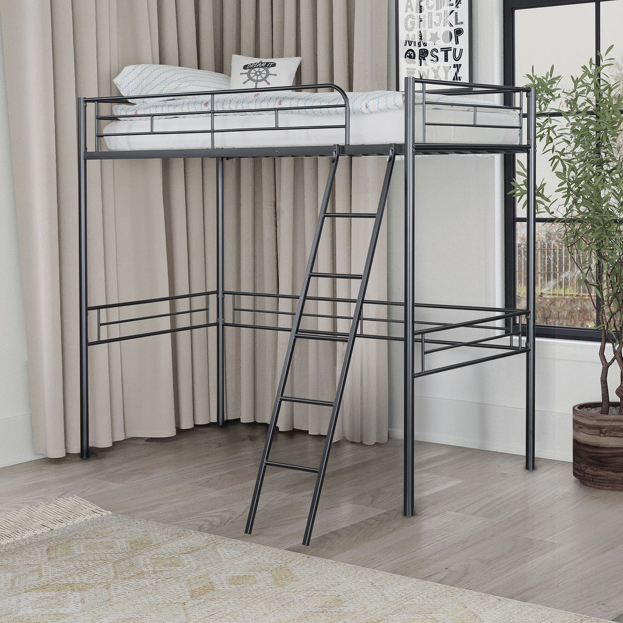 Myles Black Twin Loft Bed