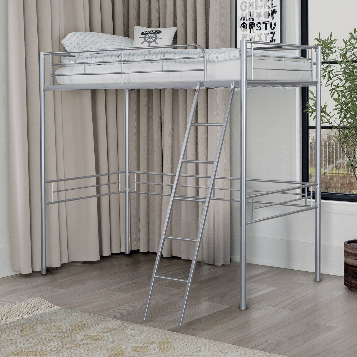 Myles Silver Twin Loft Bed